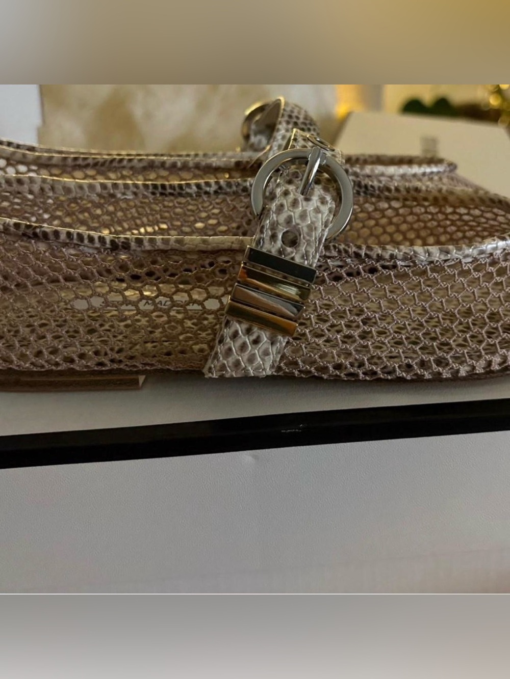 Steve Madden Beige Snake-Print Mesh Flats
